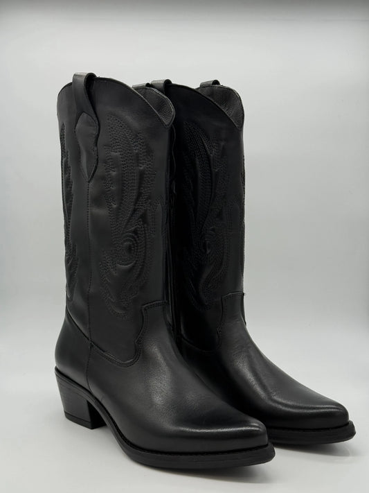 Texanas Femininas Clássicas de Cano Médio – Castanho e Preto