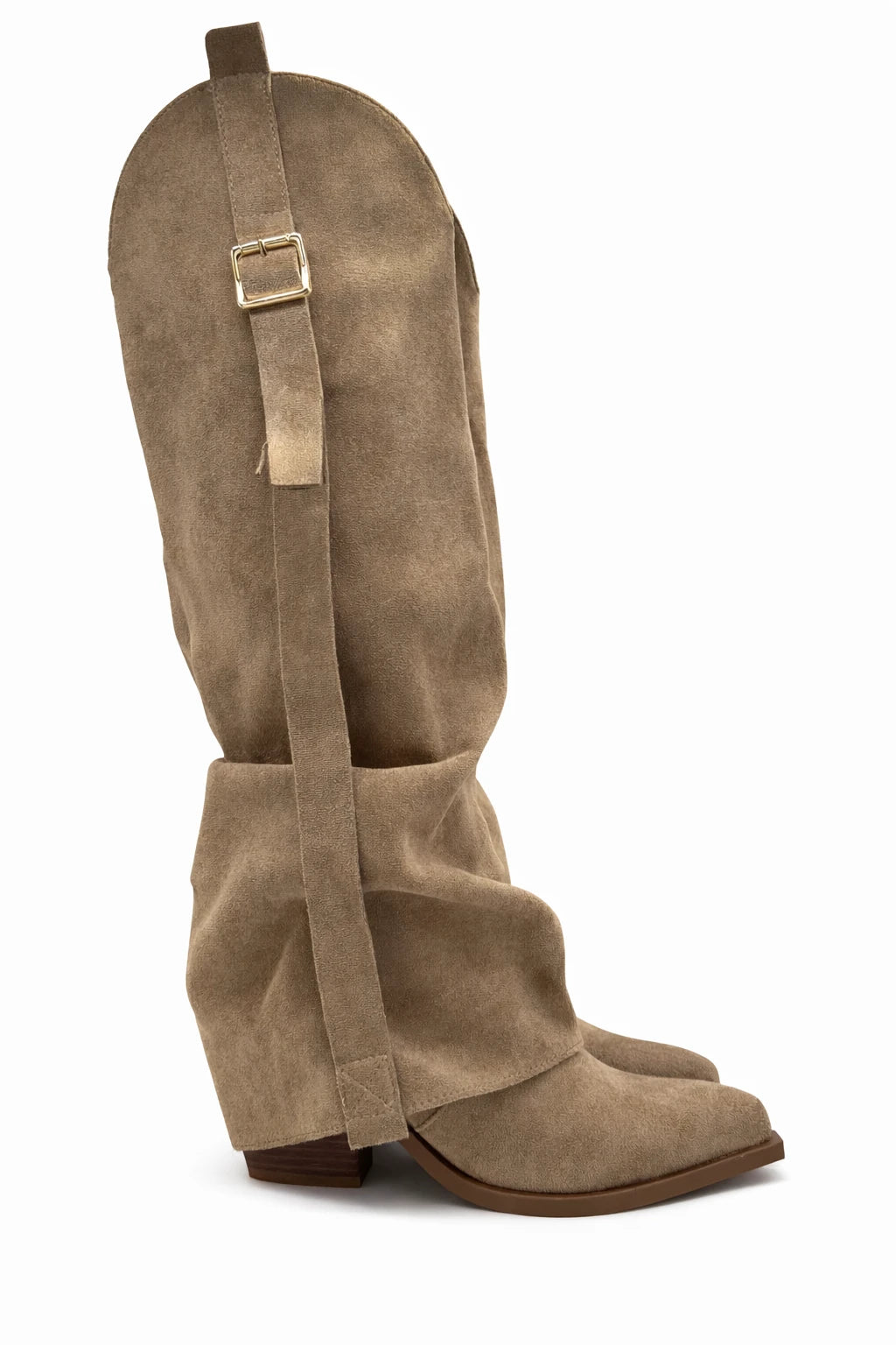 Texanas Femininas com Cano Dobrado e Fivela – Bege e Cognac