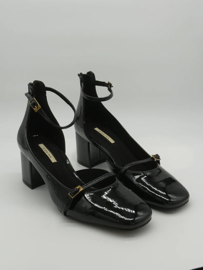 Sapatos de Salto Femininos com Tira e Tacão Médio