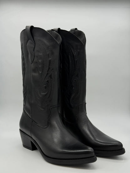 Texanas Femininas Clássicas de Cano Médio – Castanho e Preto