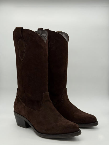 Texanas Lisas Castanhas de Mulher com Cano Médio e Salto Estável