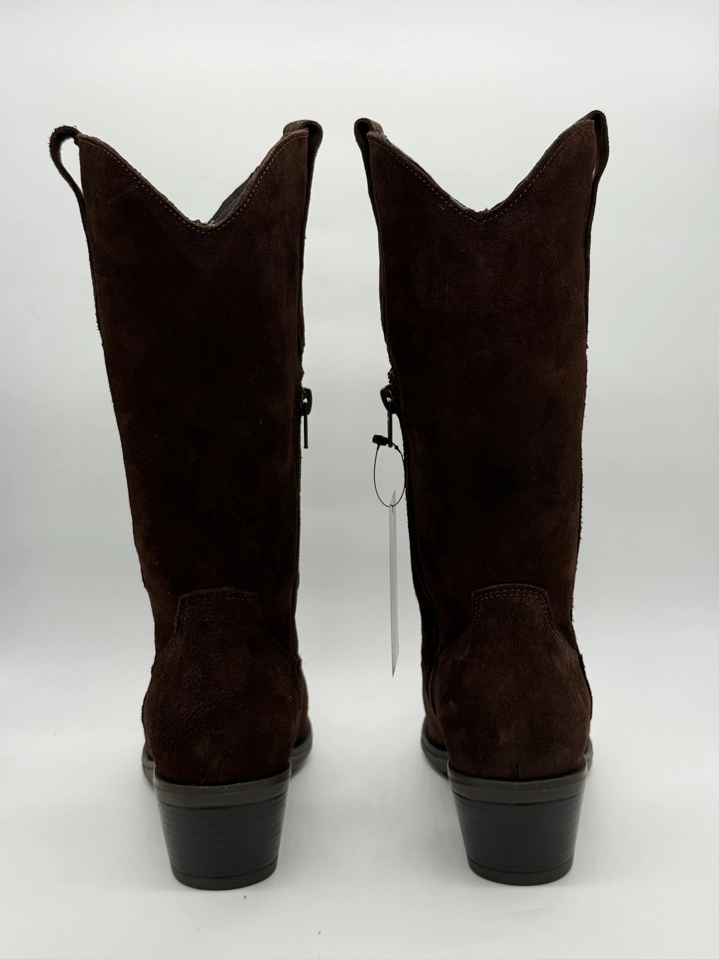 Texanas Lisas Castanhas de Mulher com Cano Médio e Salto Estável