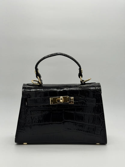 Mala de Mão com Padrão Texturizado e Fecho Metálico | Preto e Bege