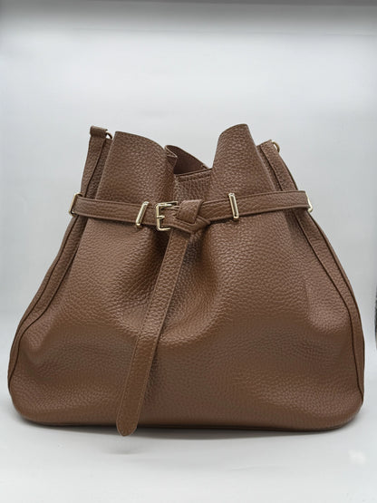 Mala Bucket Feminina em Pele| Camel, Bronze e Preto