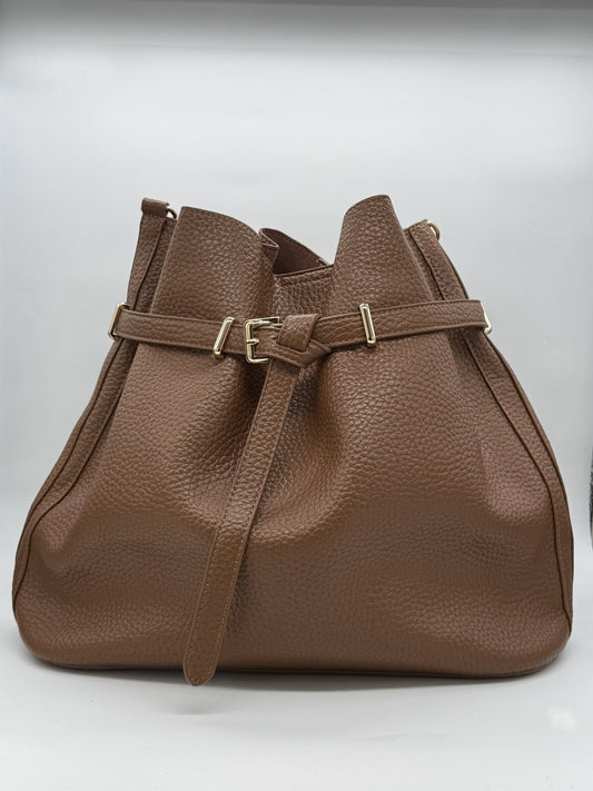 Mala Bucket Feminina em Pele| Camel, Bronze e Preto