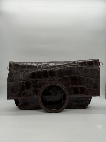 Clutch Elegante com Asa Circular – Bordô, Castanho, Preto, Verde e Camel