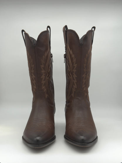 Botas Texanas Femininas de Salto Médio – Estilo Western Moderno em Castanho ou Preto