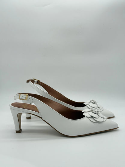 Slingbacks Elegantes Ivory ou Branco em Pele