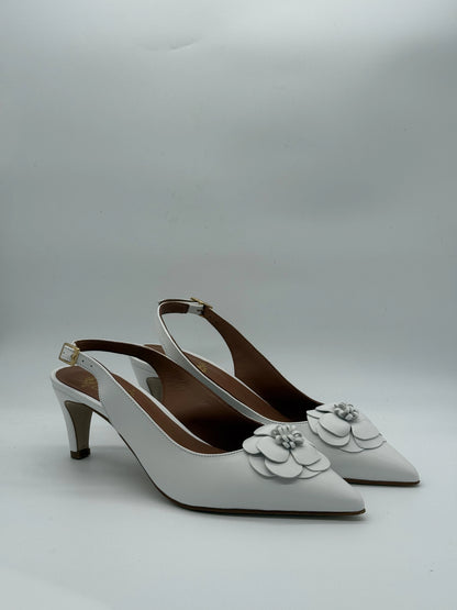 Slingbacks Elegantes Ivory ou Branco em Pele