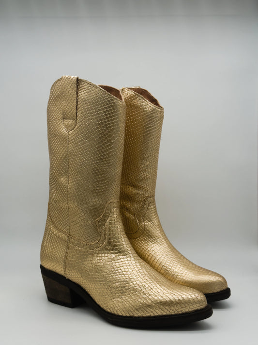 Botas vaqueras doradas para mujer