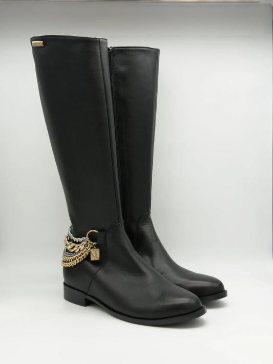 Botas vaqueras altas negras para mujer con cadenas