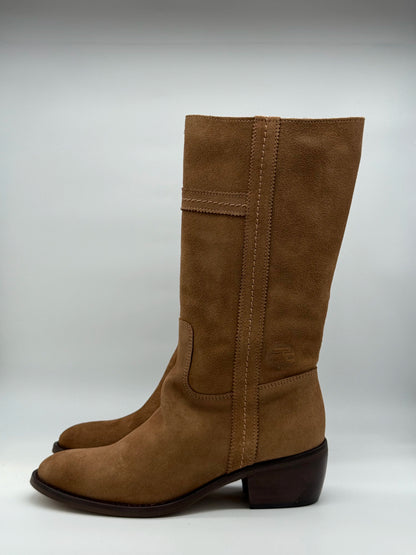 Botas Femininas de Cano Alto com Salto Médio | Castanho e Camel
